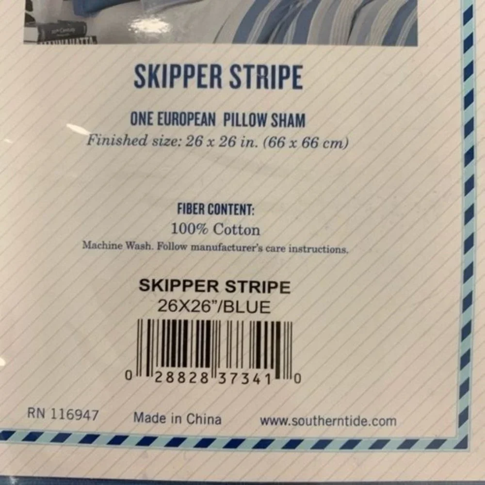 SOUTHERN TIDE Skipper Stripe Nautical Euro Square Blue Pillow Sham NEW NIP
